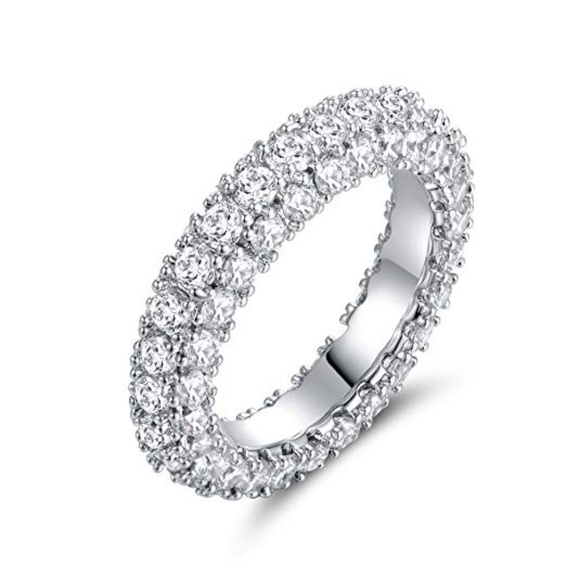 Barzel Jewelry - 18k White Gold Plated Cubic Zirconia Eternity Band